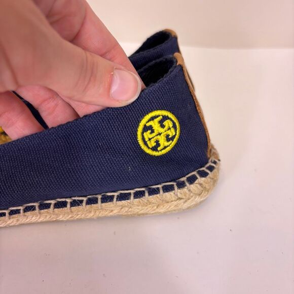 Tory Burch Yellow & Blue Colorblock Espadrille Slip On Shoes Size 8 - Picture 5 of 11